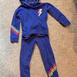 The Children’s Place Blue Hoodie and Pants Set with Rainbow Stripes